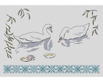 [Swan]オーダーページ Pair of Swans Cross Stitch Pattern White Swan Birds Xstitch