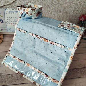 Armchair needlework organizer, embroidery & cross stitch tools caddy, sewing multi-pocket thread storage, Fabric sofa station, crafter gift