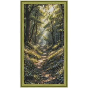 Grünes Wald Kreuzstichmuster, Waldweg x-Stich Design, Natur Landschaft PDF Datei