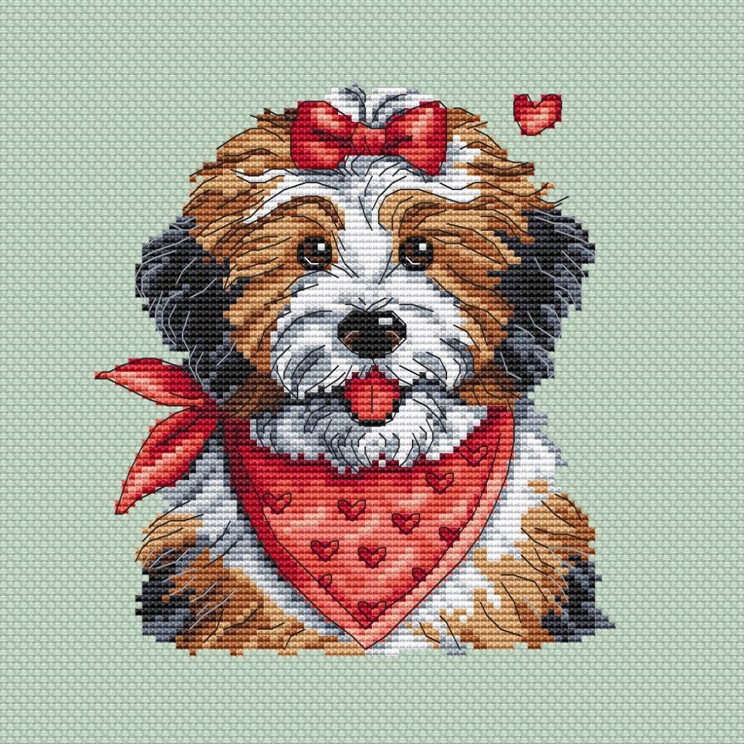 Labradoodle Dog Cross-stitch Pattern, Cute Valentine Puppy X