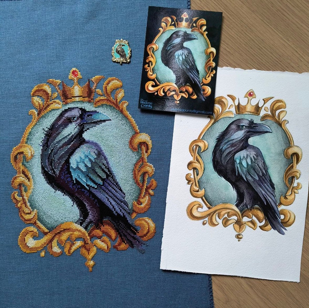 Crowned Crow Cross-stitch Pattern, Black Bird Gothic Pattern, Witch ...