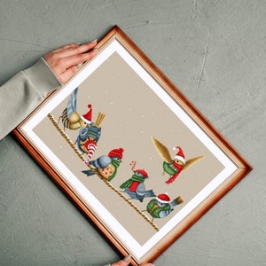 Christmas pigeons cross stitch pattern, Bird counted cross stitch design PDF file, Xmas cross stitch chart, Digital stitching patterns