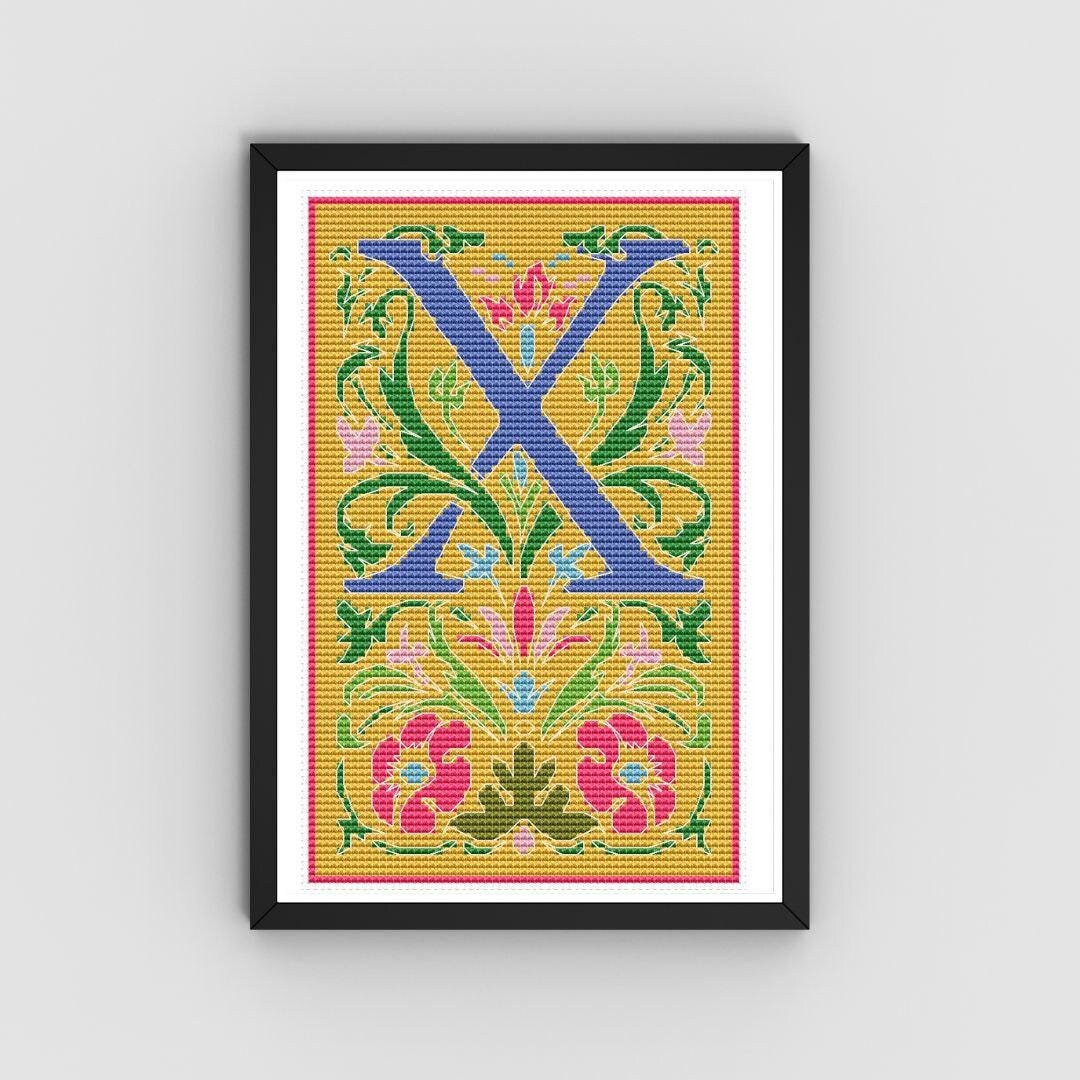 X Stitching Pattern Letter X Cross Stitch Pattern, Botanical Monogram X X-stitch Pdf ...