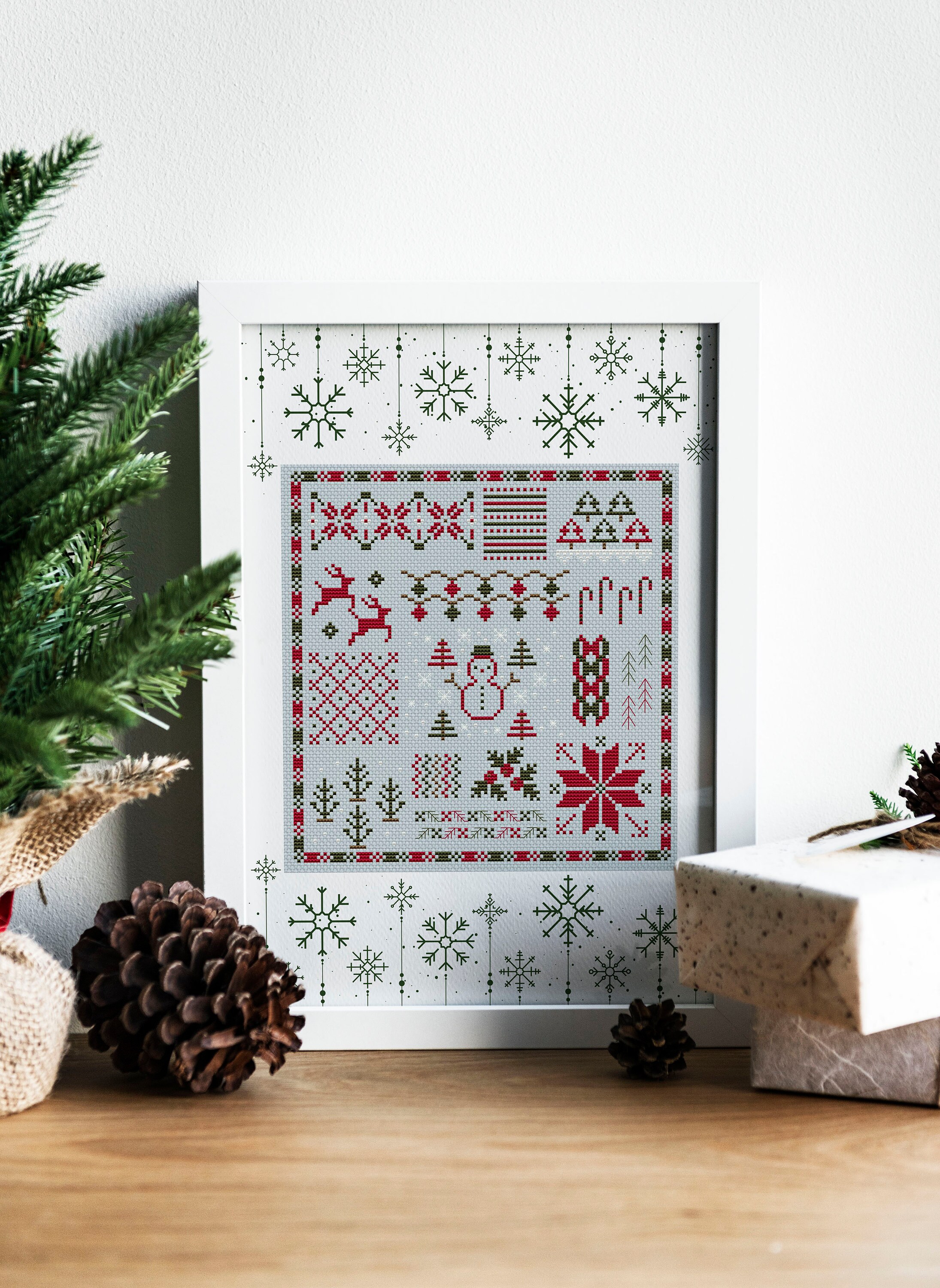 サンプラー クリスマス クロスステッチ パターン、簡単な刺繍パターン