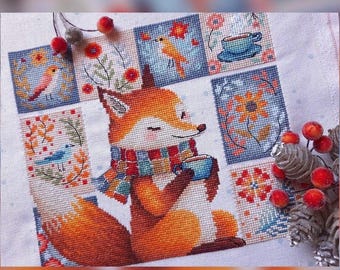 Herbst Fuchs Kreuzstich Muster, Herbst Fuchs Muster, DIY Herbst Deko, Herbst Dekor, Wärme & Komfort von zu Hause PDF Datei