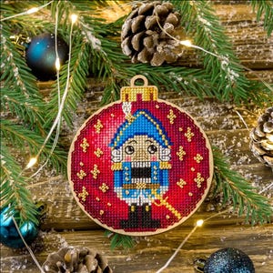 DIY Christmas bauble ornament, cross stitch & bead embroidery on wood kit, Xmas ball x-stitch hanging toy, Christmas tree decor