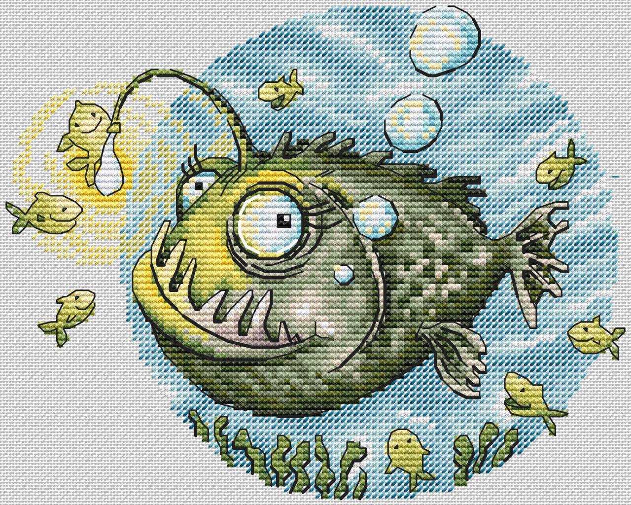 Anglerfish Cross Stitch Pattern, Exotic Tropical Fish X-stitch PDF ...