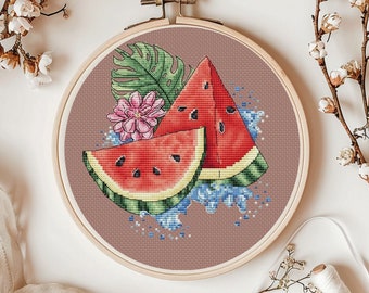 Watermelon cross-stitch pattern, summer cross stitch design, Counted cross stitch, Modern cross stitch