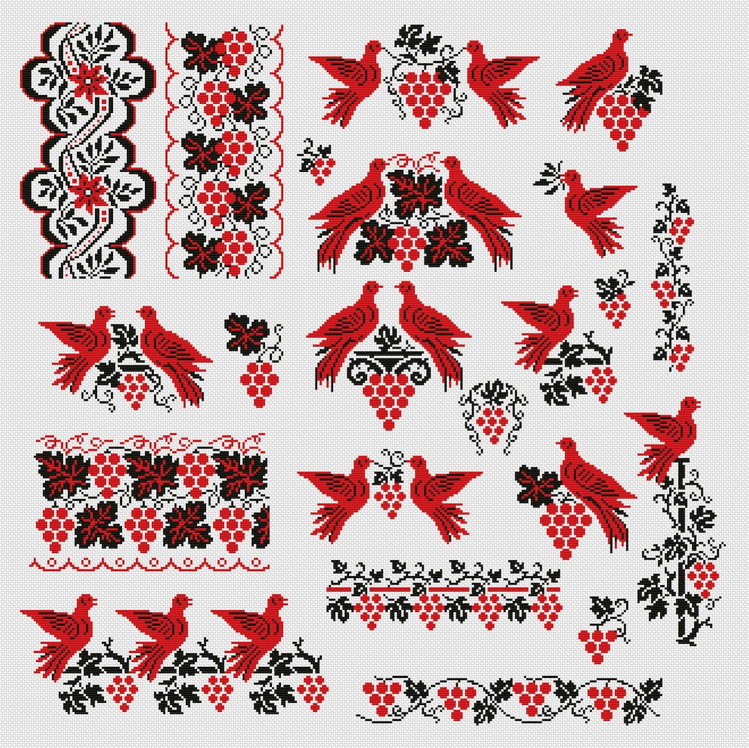 Set of Ukrainian Cross Stitch Patterns, Traditional Folk