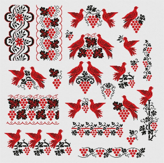 Set of Ukrainian cross stitch patterns, traditional folk embroidery, PES & Saga digital files, vyshyvanka embroidery