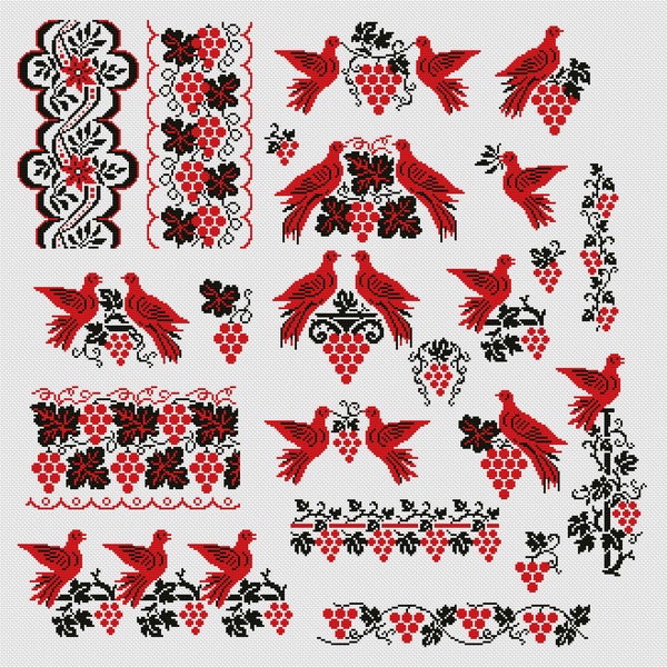 Set of Ukrainian cross stitch patterns, traditional folk embroidery, PES & Saga digital files, vyshyvanka embroidery