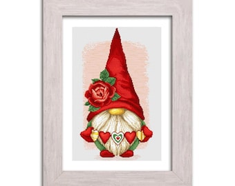 Love gnomes cross-stitch pattern, set of 3 Valentines Day PDF gnome counted cross-stitch patterns
