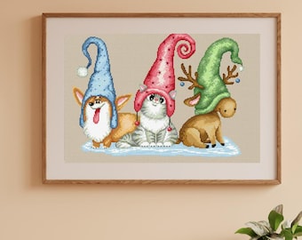 Corgi de Noël au point de croix, Noël chiens comptés point de croix pdf