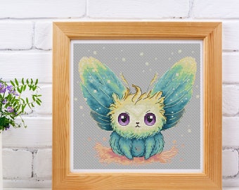 Cute moth cross stitch pattern, kids room embroidery, hand embroidery design