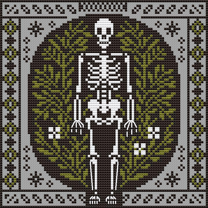 Skeleton Cross Stitch Pattern, Spooky Halloween X-stitch, Simple Gothic ...