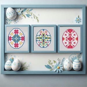 Easter gift home decor PDF digital file, Easter eggs x-stitch design, Easter spring DIY wall decor, Easter eggs modern cross stitch chart