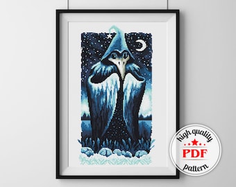 Halloween cross stitch pattern, Plague doctor dark PDF  embroidery design, Gothic counted cross stitch chart, Digital pattern