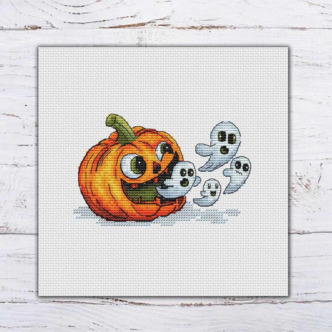 Pumpkin & Ghosts Cross Stitch Pattern, Halloween X-stitch, Spooky ...