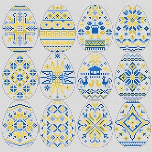 Easter eggs Ukrainian ornament cross stitch patterns, Easter painted eggs x-stitch design, Easter gift home decor PDF file