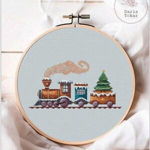 Lebkuchen Weihnachtszug mit Geschenken Kreuzstichmuster, Polarexpress x-Stich, Weihnachtszug Stickarbeit, DIY Wanddeko PDF-Datei