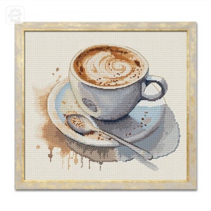 Cup of coffee cross-stitch pattern, coffee lover x-stitch design PDF digital file