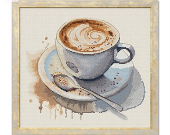 Kopje koffie kruissteekpatroon, koffieliefhebber x-stitch design digitaal pdf-bestand