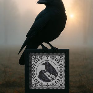 Raven cross stitch pattern, dark academia x-stitch, Edgar Allan Poe, Nevermore digital, Halloween gothic design