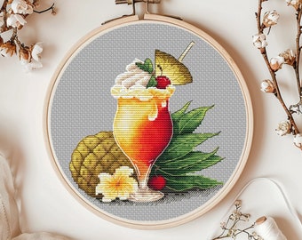 Schema per punto croce del cocktail Pina Colada, vita estiva, punto croce moderno
