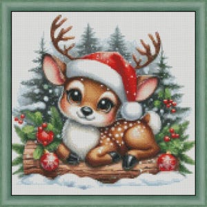 Hirsch Weihnachten Kreuzstich Stickmuster, Hirsch Weihnachten Kreuzstich Stickmuster, Weihnachts Postkarte PDF, Weihnachten DIY Wanddeko, Waldtier süsse Deko