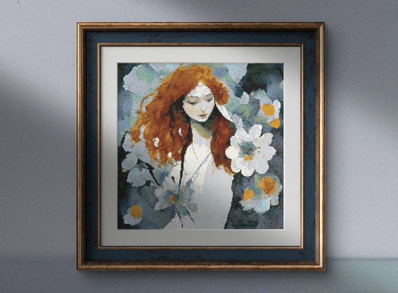 Spring Girl Crossstitch Pattern, Beautiful Redhead Girl Portrait X