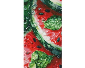 Watermelon cross-stitch pattern, summer x-stitch design, watermelon slices PDF file