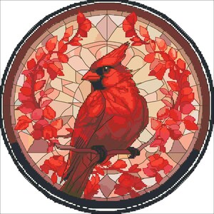 Weihnacht Kardinal Kreuzstich Stickmuster, roter Vogel Kreuzstichmuster, Glasmalerei Weihnachtsgeschenk PDF Datei