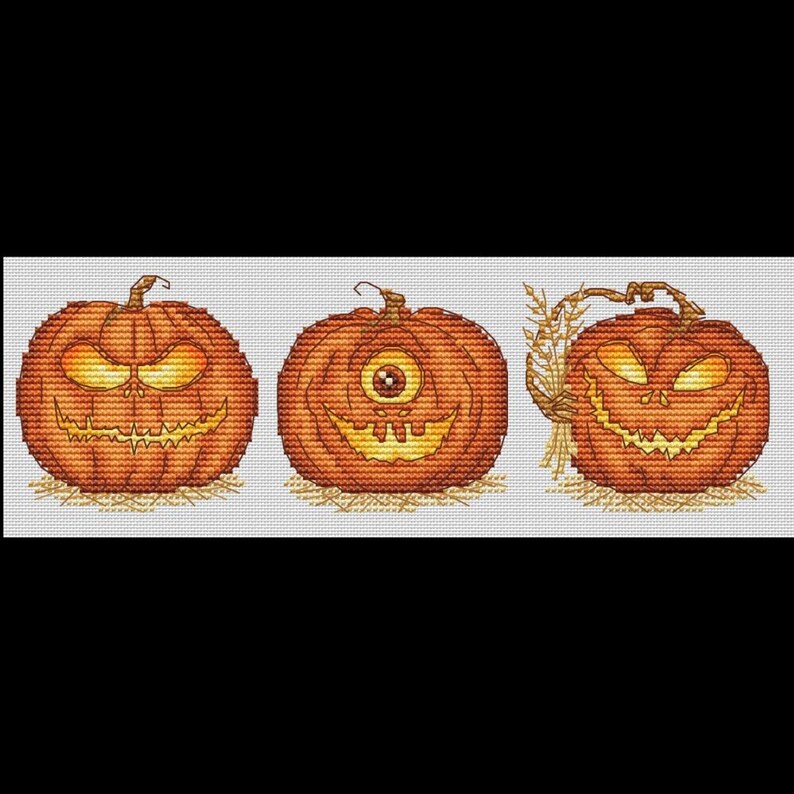 Halloween Pumpkins Cross Stitch Pattern, Jackolantern Xstitch Design