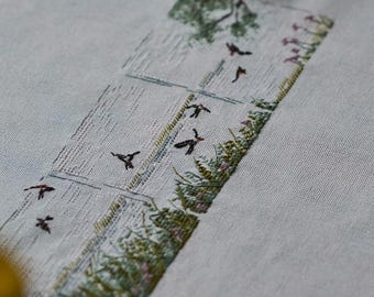 Swallows & river cross stitch pattern, Three Piece riverside x-stitch design, nature summer landscape file PDF