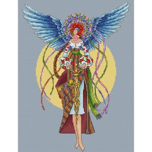 Ukrainian girl angel cross stitch pattern, Ukraine folk counted chart, traditional amulet motanka doll x-stitch, DIY home folk decor