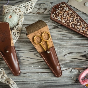 Scissors holder embroidery DIY kit, craft case making set, leather container for needlework tool, counted cross stitch set for adults