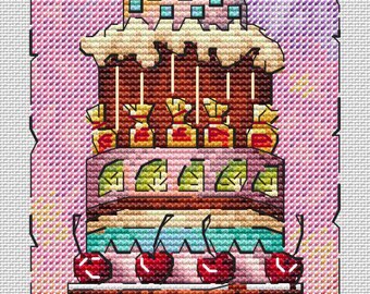バースデーケーキのクロスステッチパターン、ケーキの上のろうそくの