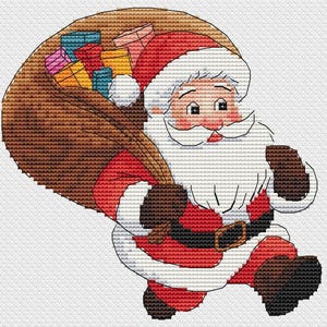 Cartoon Weihnachtsmann mit Geschenken Kreuzstichmuster, Weihnachtsgeschenk PDF Datei, lustige DIY Wanddeko, Nadelspitze Nadelspitze