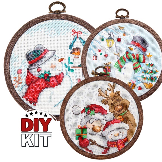 Christmas Cross Stitch Kits, Cute Santa, Reindeer and Snowman Decor Making  Set, Counted Cross-stitch, Kit With Hoop 