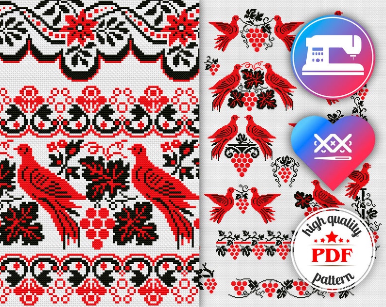 Set of Ukrainian cross stitch patterns, traditional folk embroidery, PES & Saga digital files, vyshyvanka embroidery image 2