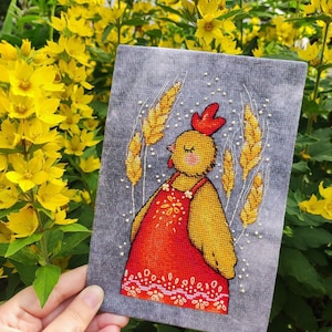 Easter chicken cross stitch pattern, counted cross stitch digital design, cute spring x-stitch pattern
