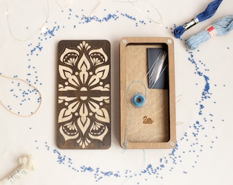 Etui sewing box, Plywood lidded container for sewing notions, Thread and needle storage, Hand embroidery tools, Needlework case