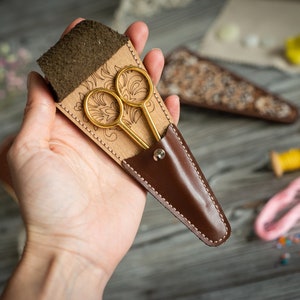Wzór do haftu nożyczkami, zestaw do haftu krzyżykowego DIY, zestaw do robienia etui na nożyczki, narzędzia do szycia, skórzany organizer na nożyczki, prezent dla mamy