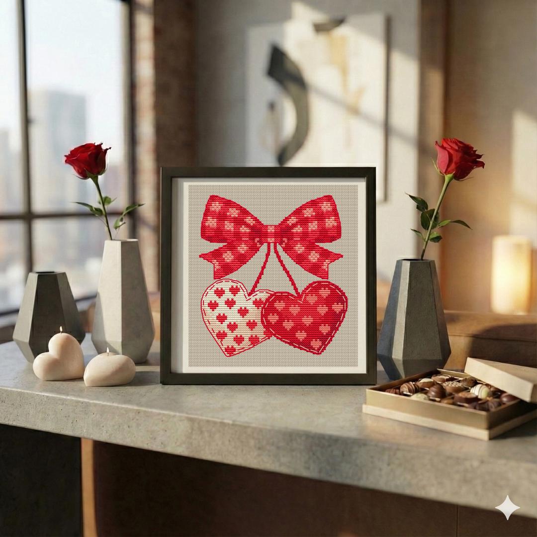 Two Heart Pattern Two Hearts Cross Stitch Pattern, Valentine's Day Love Design X-stitch ...