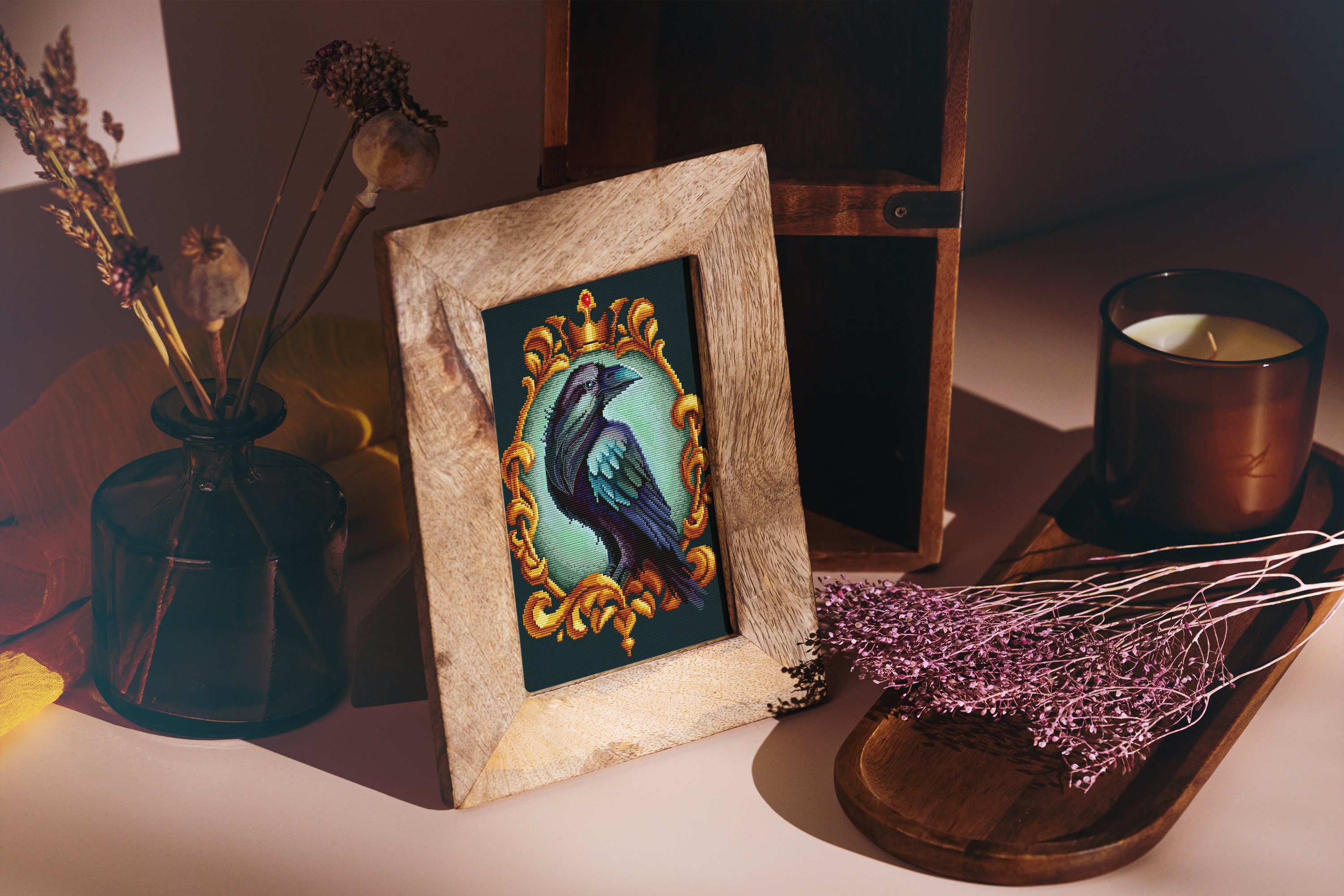 Crowned Crow Cross-stitch Pattern, Black Bird Gothic Pattern, Witch ...