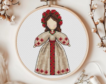 Ukrainian motanka doll cross stitch pattern, Ukraine folk counted chart, embroidery PDF design, traditional Ukrainian amulet doll