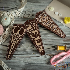 Сase for scissors with cross stitch DIY kit for beginners, cats cross-stitch pattern, craft tool making kit, small scissors organizer