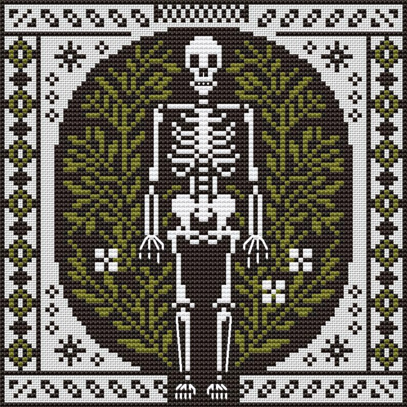 Skeleton Cross Stitch Pattern, Spooky Halloween X-stitch, Simple Gothic ...