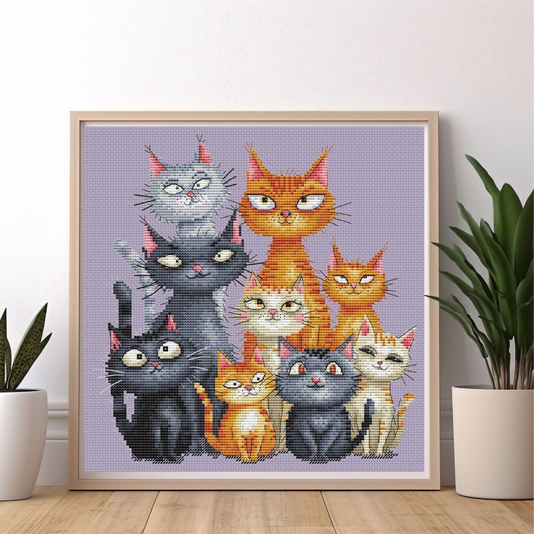 Cat Family Cross Stitch Pattern, Funny Cats X-stitch Design - Etsy