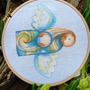 Angel girl cross-stitch pattern, DIY counted x-stitch wall art, needlepoint design
